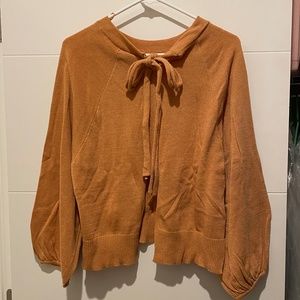ZARA Bow Tie Open Back Sweater Top Shirt blouse pumpkin orange M puff sleeve MED